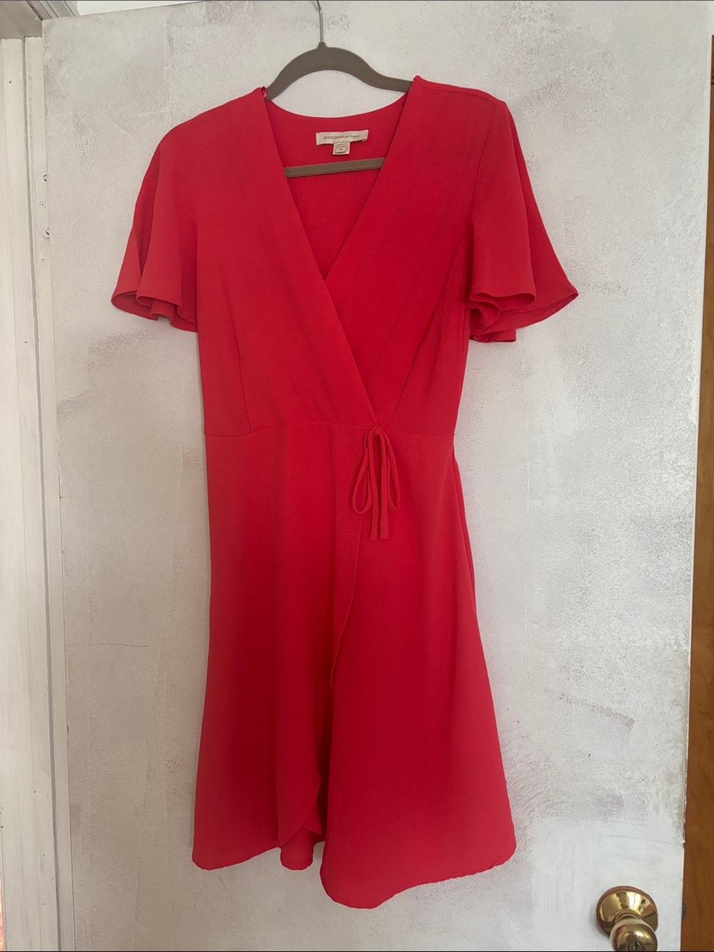 Flutter Sleeve Red Wrap Mini Dress with Tie Waist